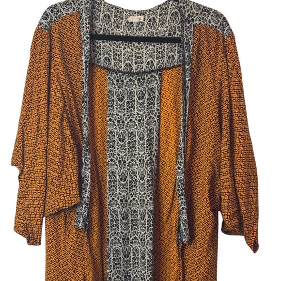 Fab'rik orange long patterned kimono-style open front cardigan size 1 - Picture 2 of 9